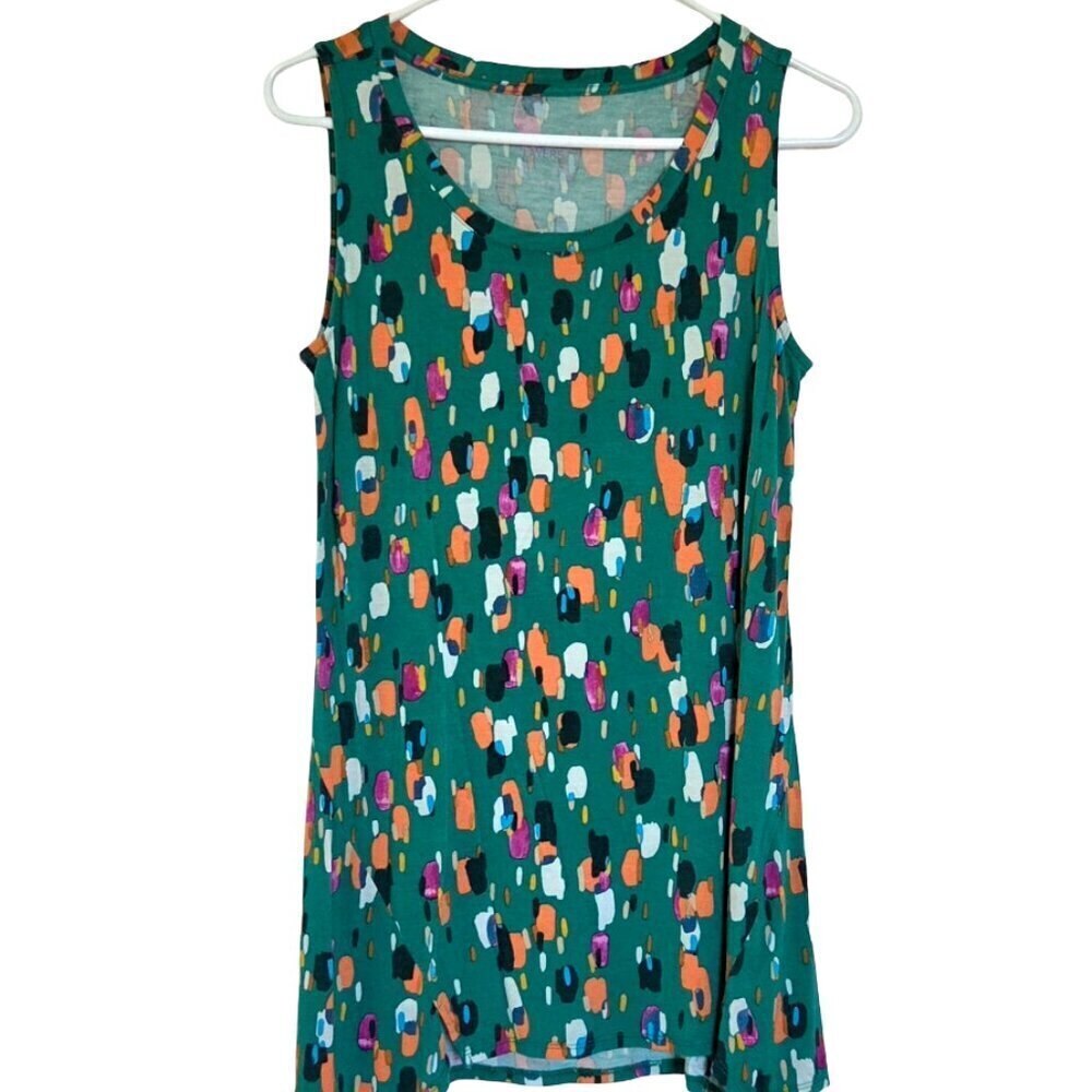 Artsy Tunic Sleeveless Blouse Womens S Green Geometric Boho Hipster LOGO Layers